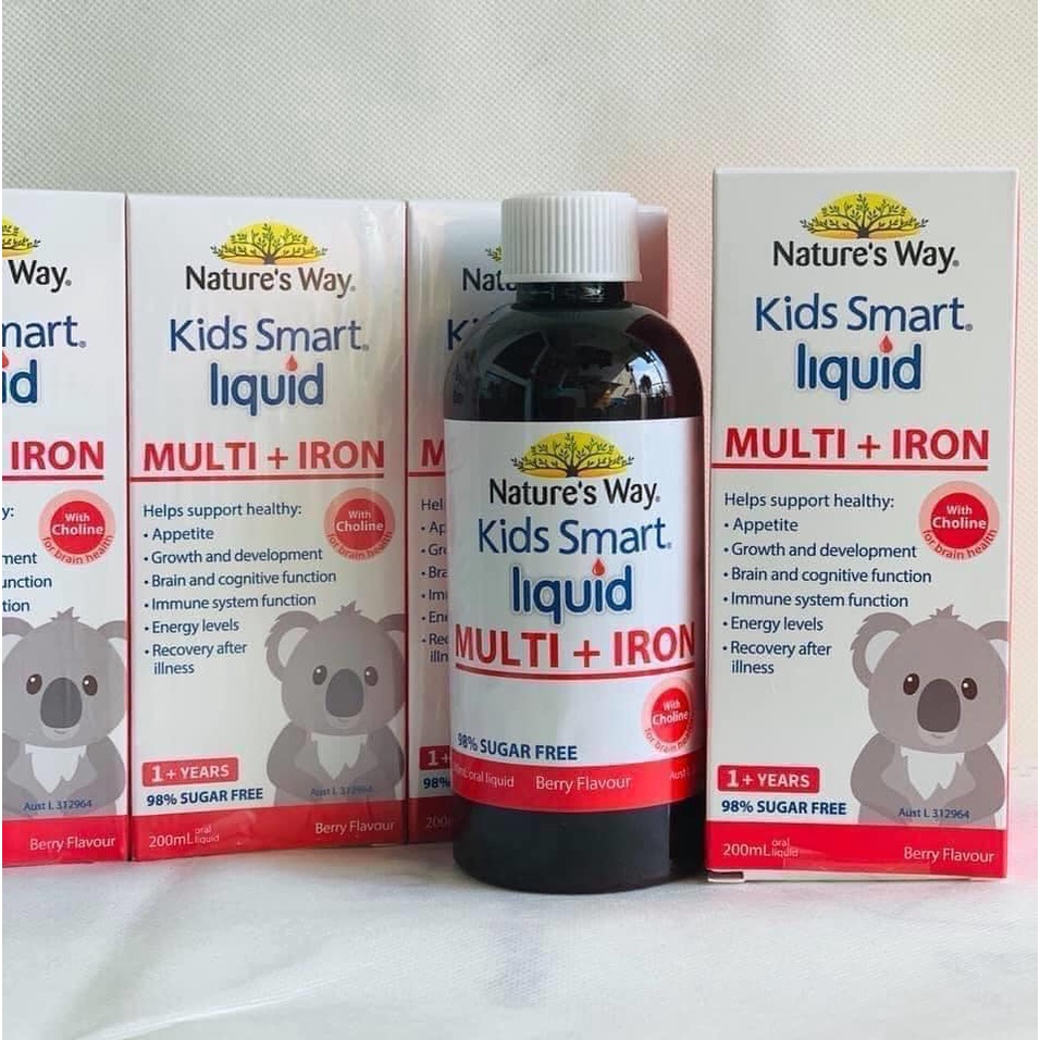 Sắt nước Nature's Way và vitamin tổng hợp cho bé từ 1 tuổi Kids Smart Liquid Multi + Iron 200ml - ÚC [Date 11/2024]