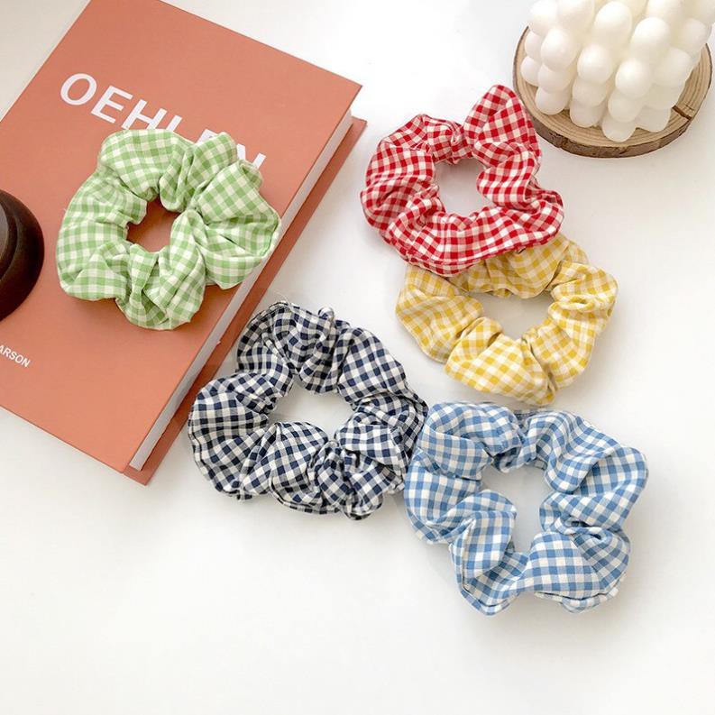 Scrunchies buộc tóc vải cực đẹp (hottrend) ❤️FREESHIP❤️ Scrunchies chun cột, buộc tóc hoạ tiết kẻ caro loại đẹp