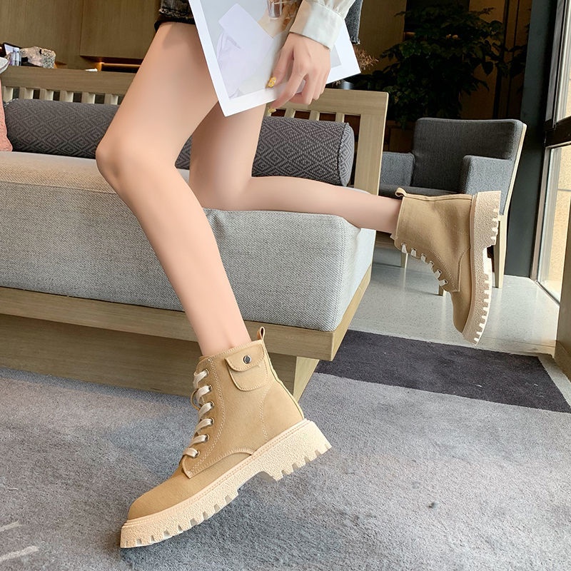 Oeggeo Giày Bốt Martin Cổ Ngắn Buộc Dây Kẻ Sọc Thiết Kế Cá Tính Cho Nữ