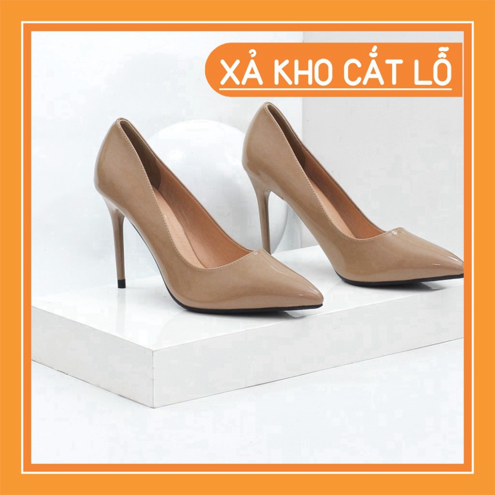 Giày Cao Gót 9cm Da Bóng Mũi Nhọn Basic Pixie P746