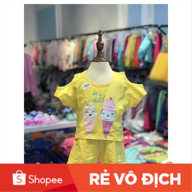 Bộ cotton trễ vai Bé gái hình que kem litibaby size 3-10T. Cho bạn 12-30kg