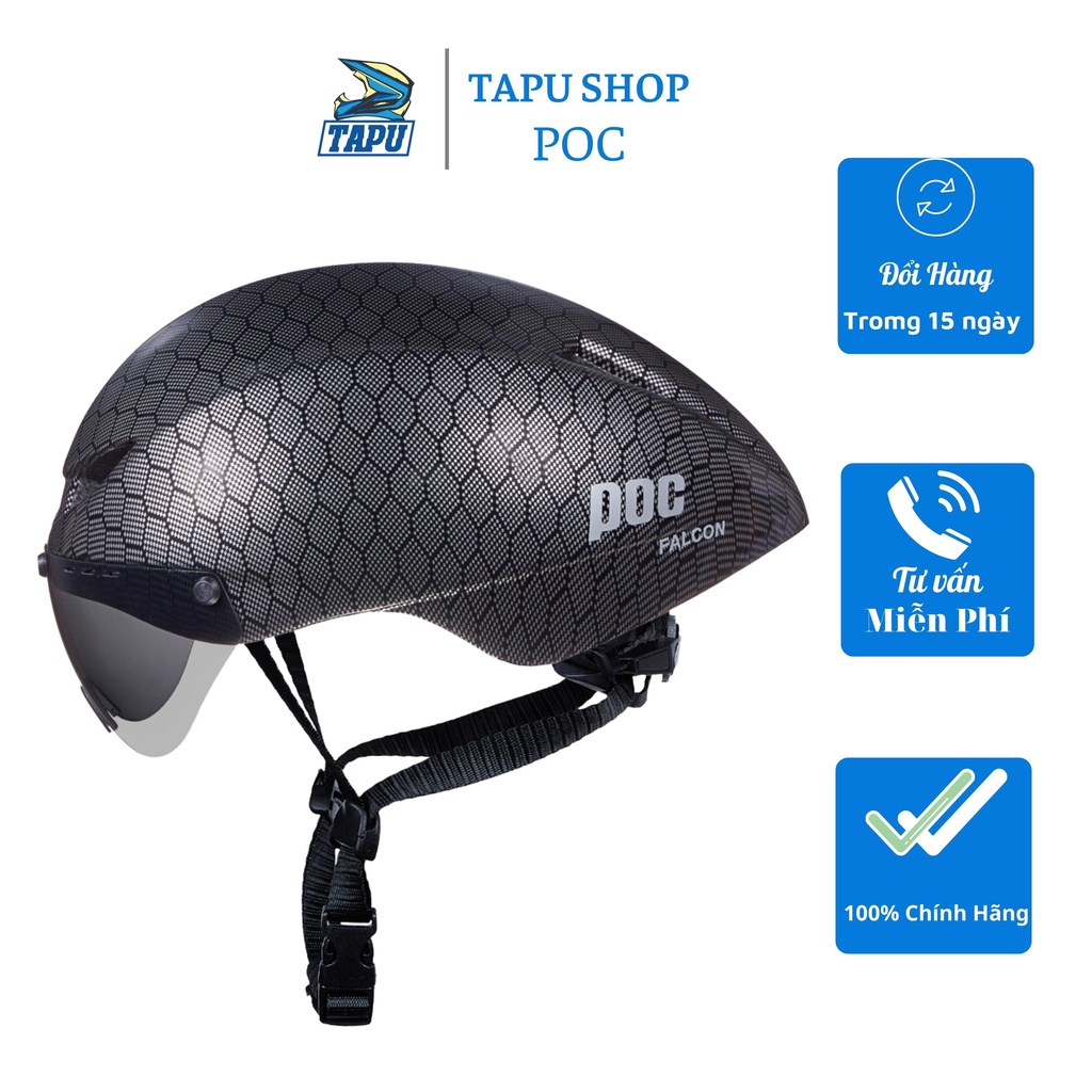 Mũ bảo hiểm xe đạp thể thao Poc Falcon siêu nhẹ chính hãng màu đen vân carbon bóng - Tapu Shop