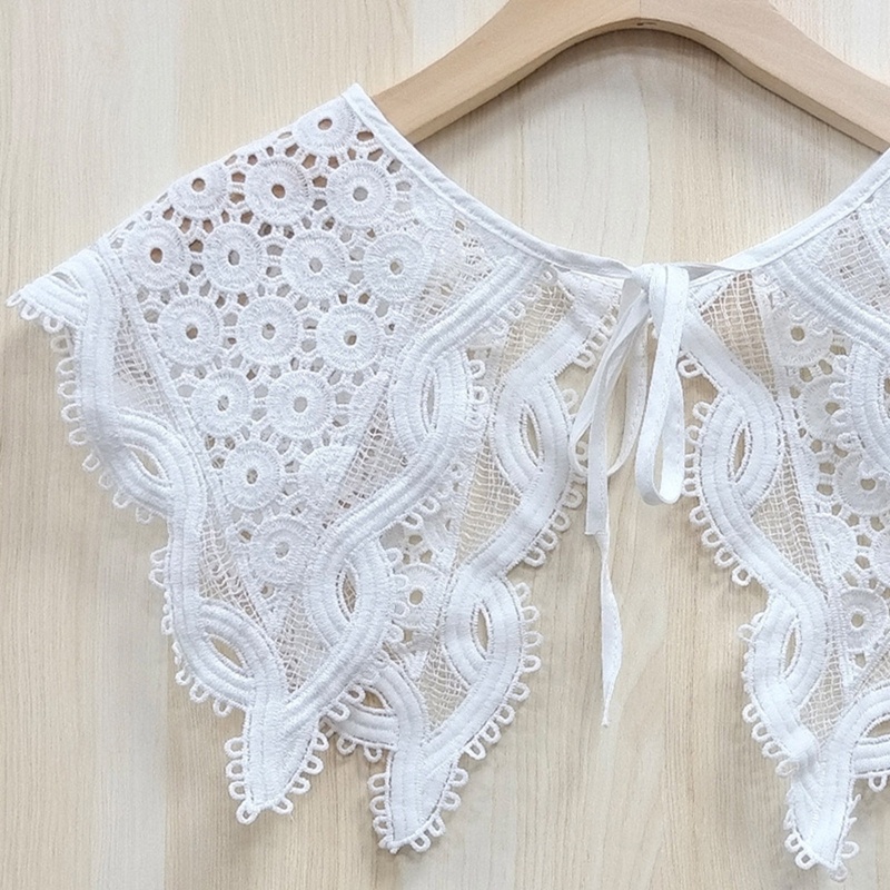 Khăn Choàng Cổ Giả Ren Thêu Họa Tiết Tròn Rỗng Có Thể Tháo Rời Cho Nữ