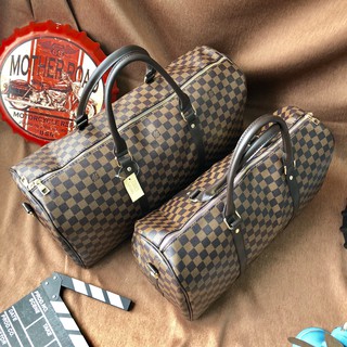 [Free Ship] Túi Trống LV Họa Tiết Kẻ Ô Nâu - Túi Du Lịch --