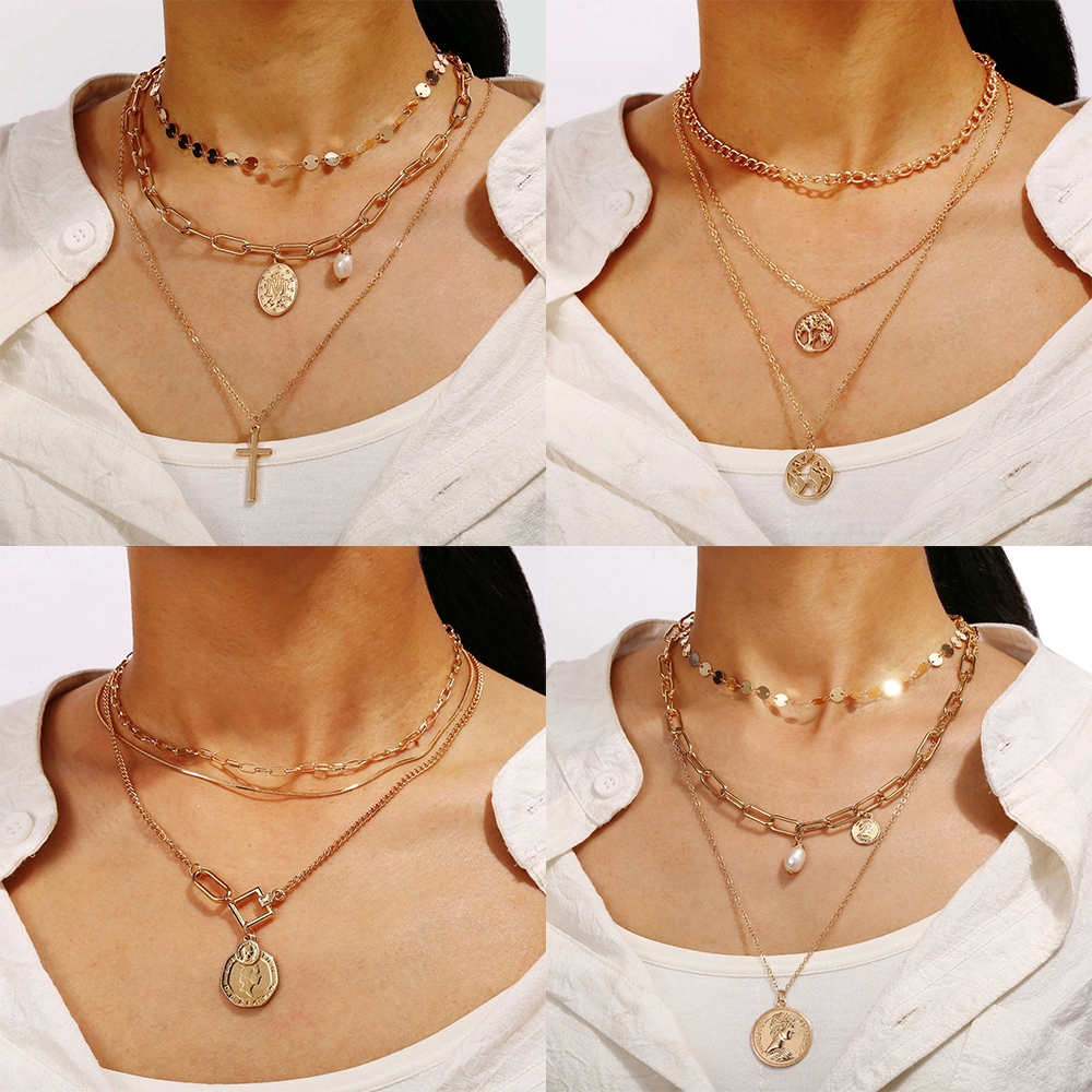 Dây chuyền nhiều lớp đính ngọc trai giả thời trang