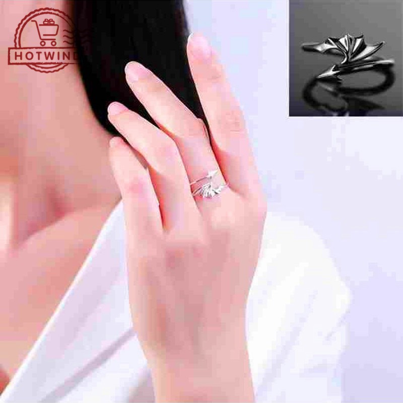 Nhẫn đeo tay kim loại tạo hình cánh độc đáo lãng mạn cho cặp đôi