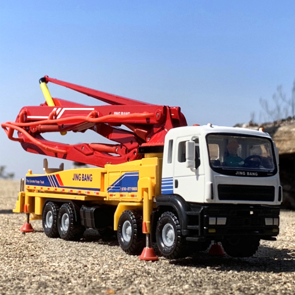 Mô hình xe công trình-Xe bơm bê tông kim loại tỉ lệ 1:50 JING BANG