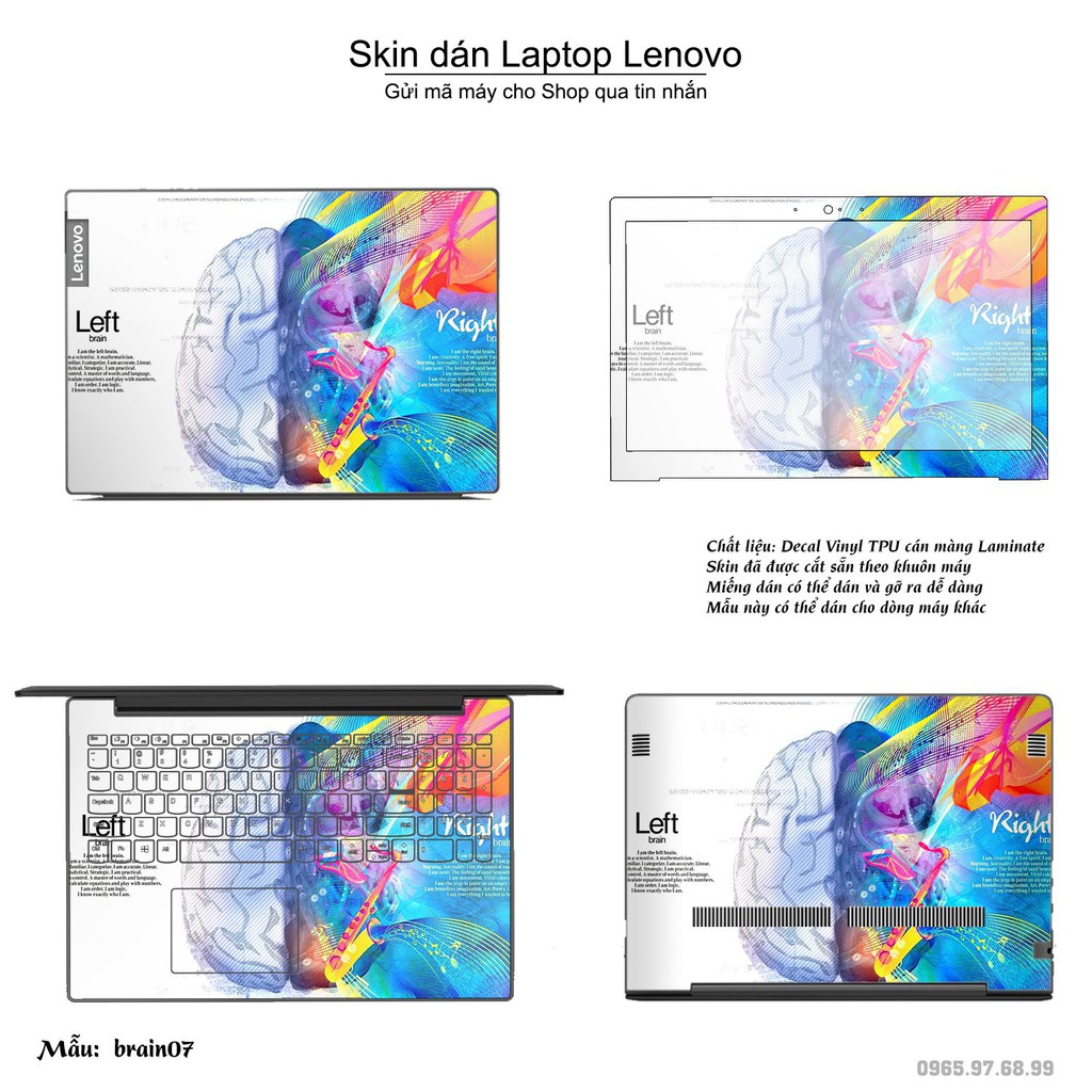 Skin dán Laptop Lenovo in hình Left Brain Right Brain (inbox mã máy cho Shop)