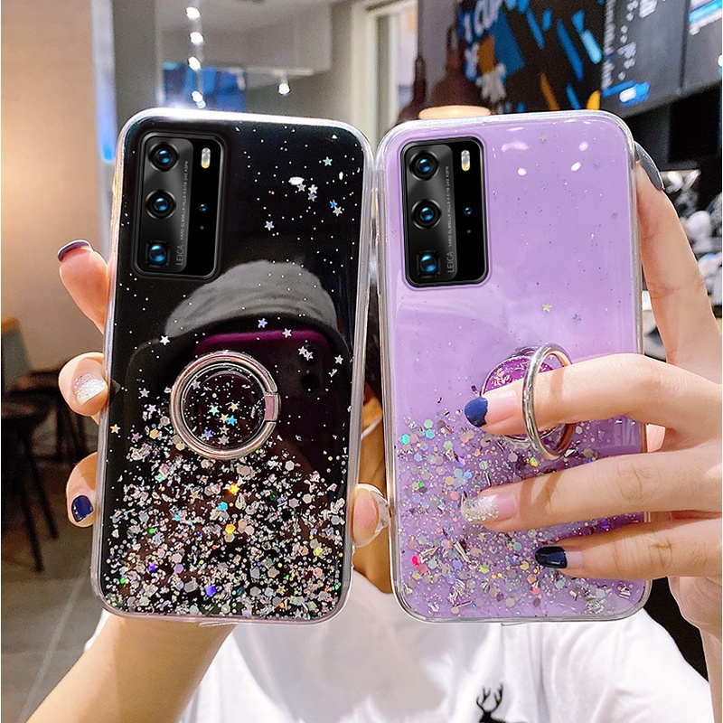 Ốp Điện Thoại Dẻo Màu Gradient Lấp Lánh Kèm Giá Đỡ Nhẫn Cho Huawei Nova 3i Nova 5T Nova 7i Y9 2019 Y7Pro 2019
