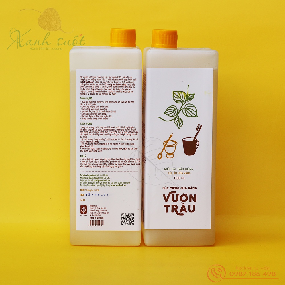 [Vietherb] Nước Súc Miệng-Chà Răng Vườn Trầu 1.3L- Cho Răng Chắc Khỏe, Thơm Tho- Herbal Mouth Wash Liquid [Xanh Suốt]