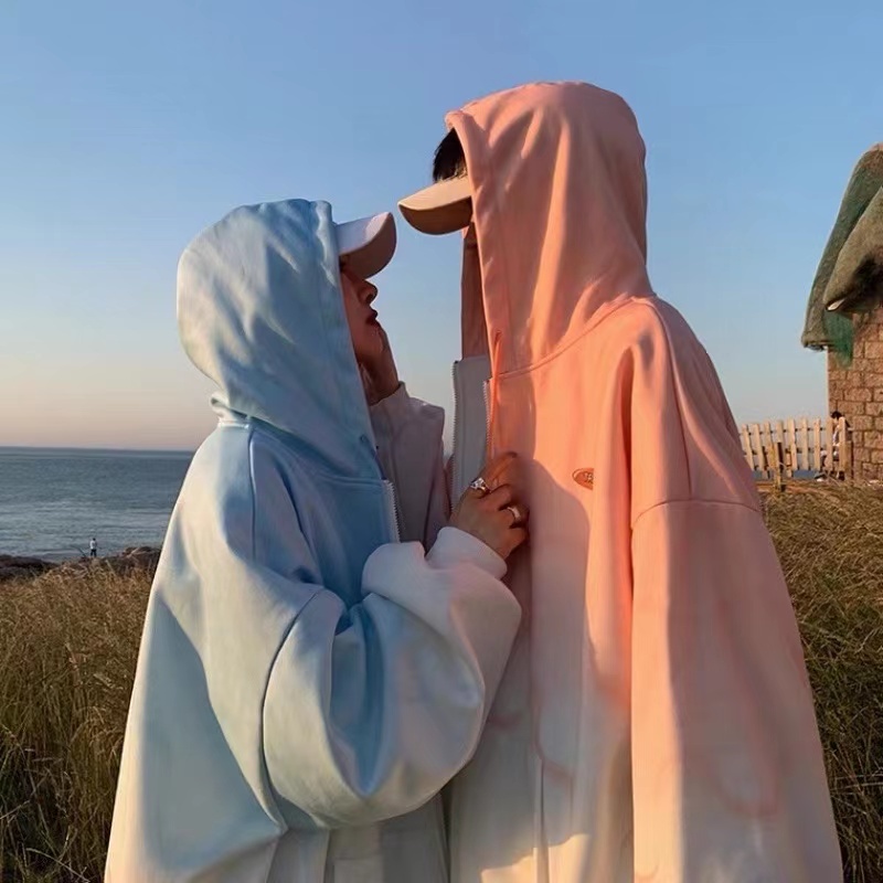 Áo Khoác Bóng Chày Có Nón Màu Gradient Thời Trang Hàn Quốc Cho Cặp Đôi áo khoác hoodie cặp áo khoác nỉ bông áo khoác hoodie bông đồ đôi