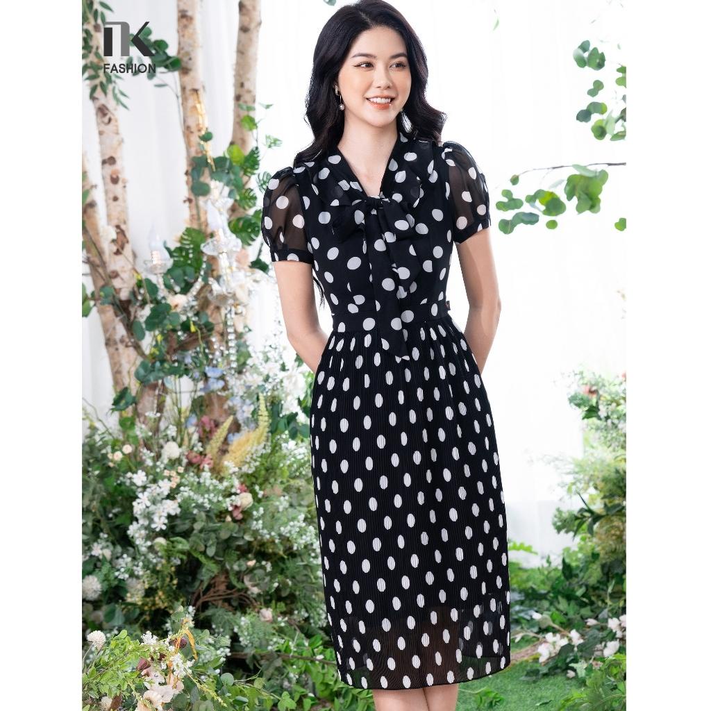 Đầm Voan Tay Bồng NK Fashion Thiết Kế Bèo Cổ Dập Ly Nữ Tính, Chất Liệu Vải Mềm Mịn NKDV2203013