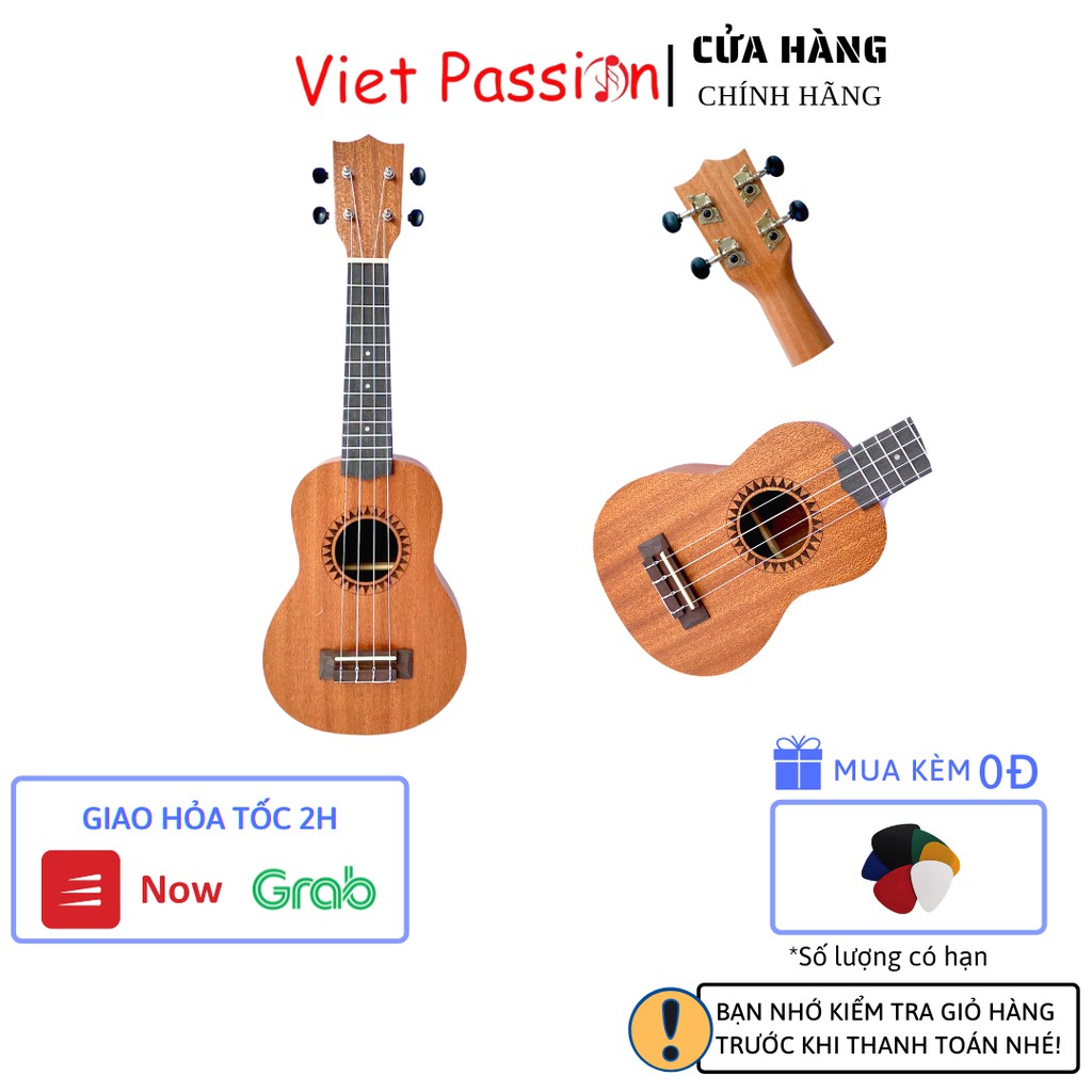 Đàn ukulele soprano gỗ viền tam giác nhỏ 21 inch chất lượng giá rẻ vietpassion