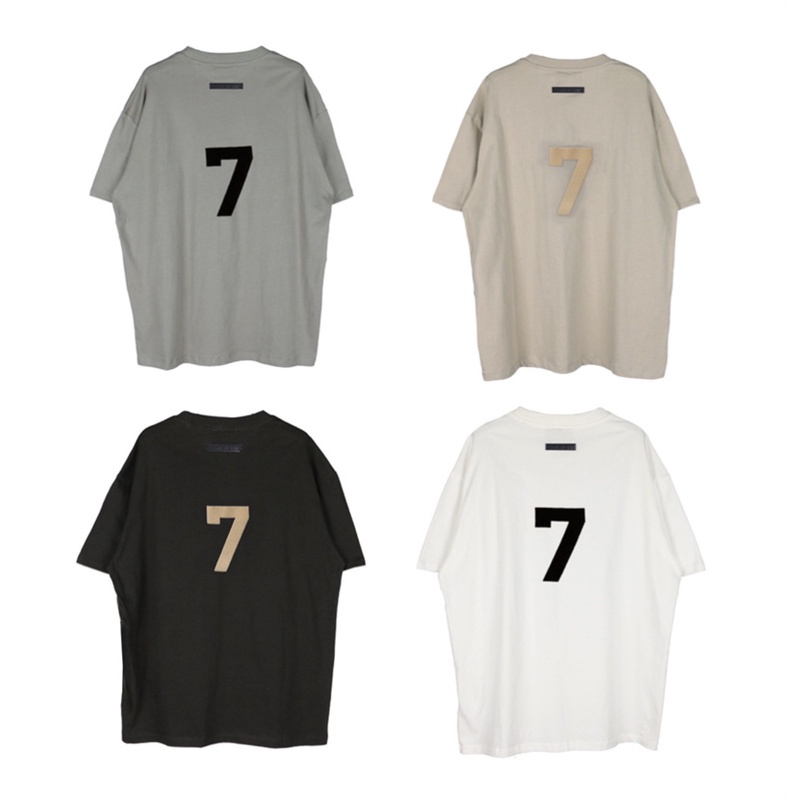 Áo Thun Cotton Unisex Tay Ngắn In Số 7 Flock ESSENTIALS