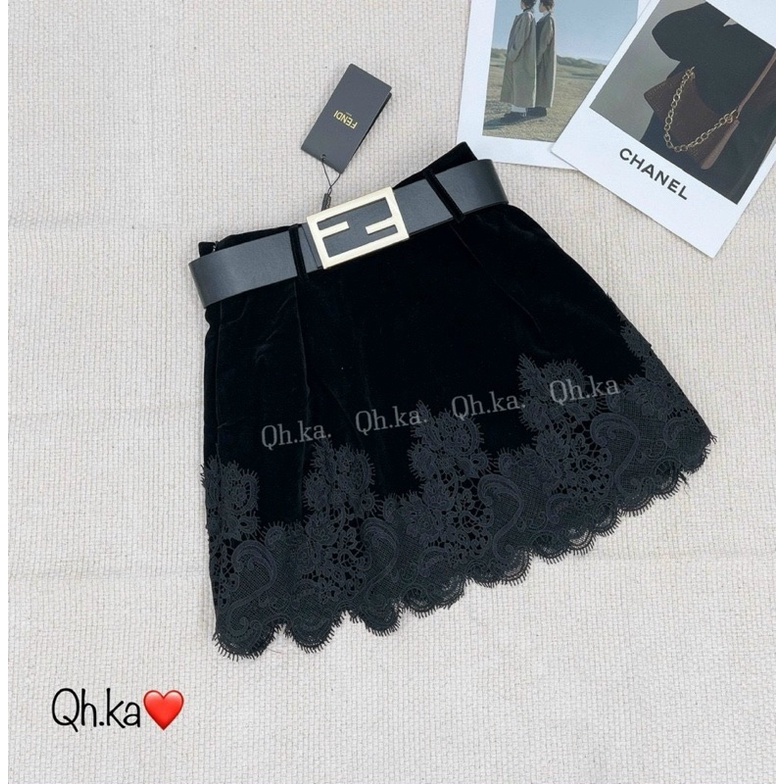 CHÂN VÁY NHUNG PHA CHÂN REN KÈM BELT FD HÀNG QCL1 MS25881