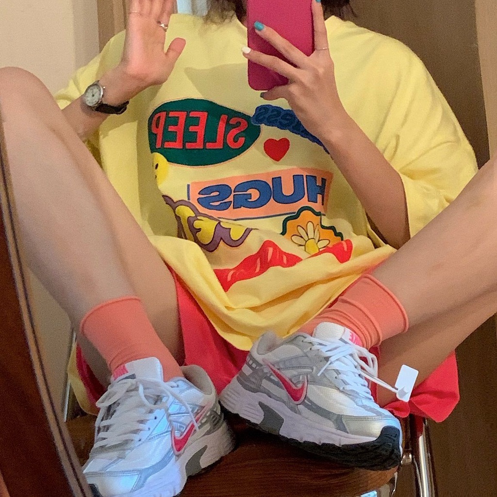 Áo Thun Nữ Ngắn Tay In Hình Hoạt Hình Phong Cách Hàn Quốc