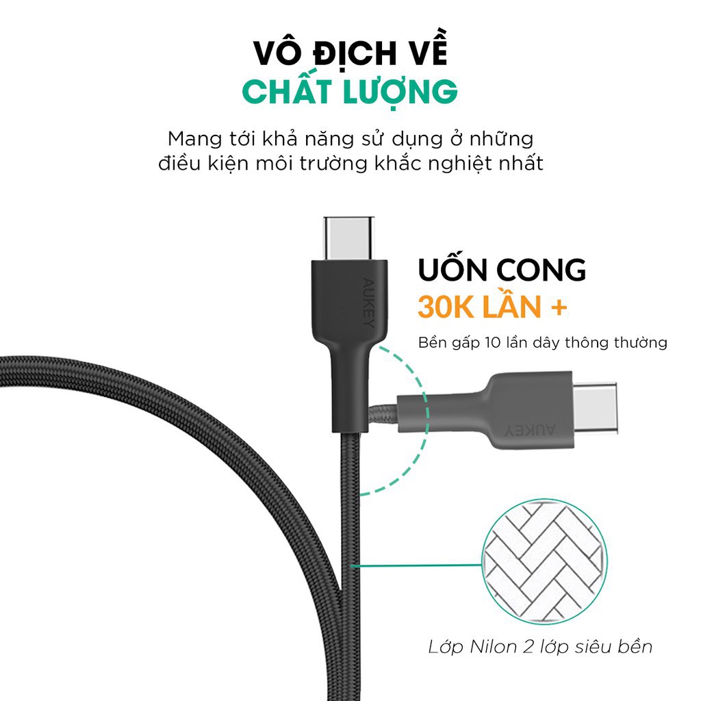 Cáp sạc nhanh iPhone 12 Series, iPad Pro AUKEY CB-CL1&amp;2 USB-C ra Lightning chuẩn MFi - dài 1.2m &amp; 2m