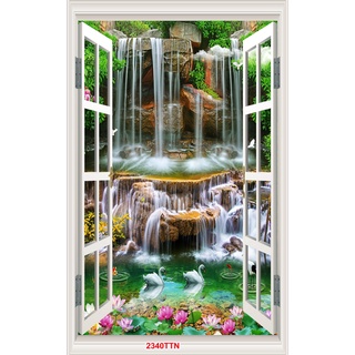 TRANH DÁN TƯỜNG 3D PHONG CẢNH SƠN THUỶ ĐẸP - TRANH CỬA SỔ SƠN THUỶ HỮU TÌNH DÁN TƯỜNG