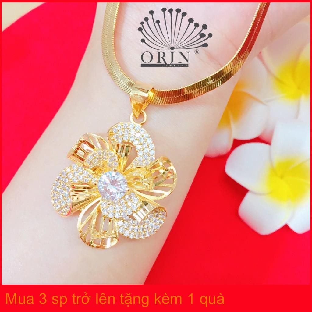 Dây chuyền nữ dạng mì dẹp mặt hoa xoáy 3 cánh đá tròn to giữa cao cấp Orin D4040