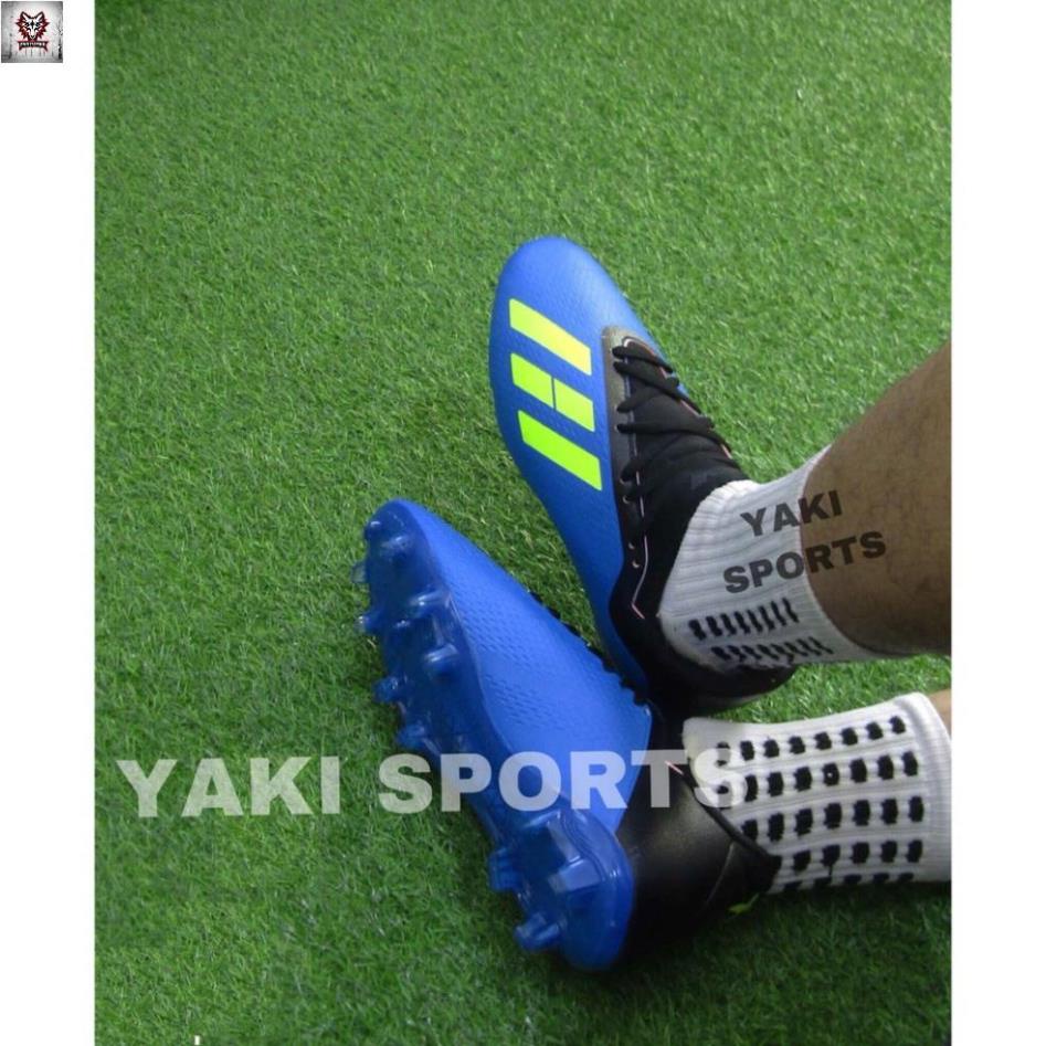 CH Giày Đá Bóng Đinh Cao X18 Cao Cấp- Giày đá bóng đinh to sân cỏ tự nhiên X18 Xanh Blue Sút Mạnh ; * ༣ L ' nhất
