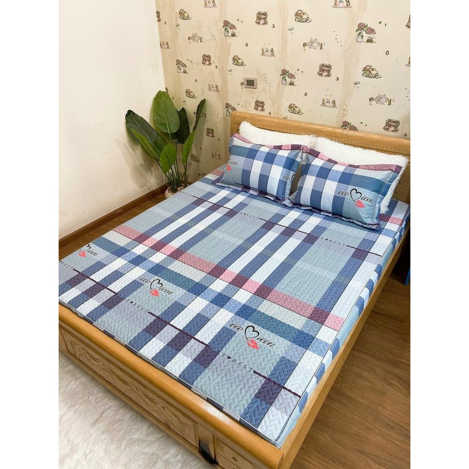 Ga chun Cotton Lạnh kèm 2 vỏ gối nằm trần bông - Chất liệu Cotton Hàn cao cấp Không lo bị nóng