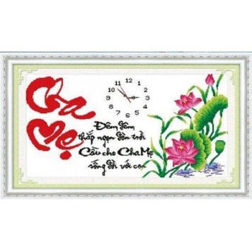 Tranh thêu chữ thập đồng hồ Cha Mẹ 222767-70x45cm