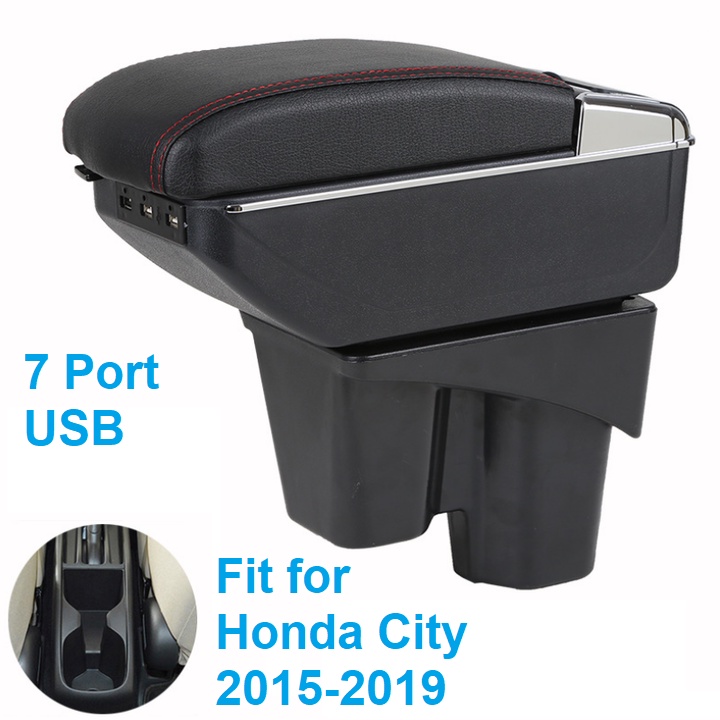 Hộp tỳ tay, đệm tỳ tay lắp cho xe ô tô Honda City 2015-2019 tích hợp 7 cổng USB, Armrest box for Honda City