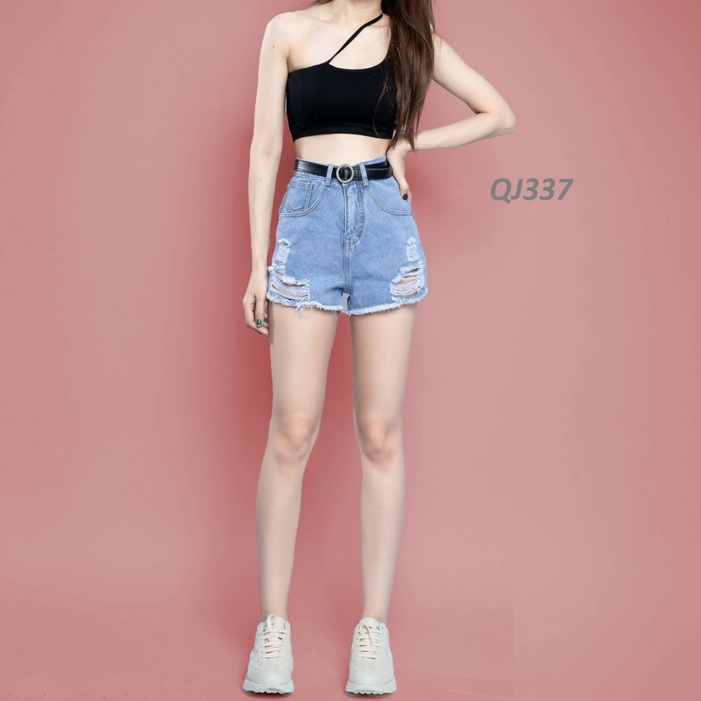 Quần đùi jeans cá tính kiểu rách hai bên QJ337