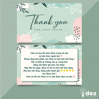 Card Cám Ơn, Phiếu Cảm Ơn, Card Thank You dành cho Shop Bán Hàng - Size 9 x 5.4cm - Họa Tiết Hoa Lá Memphis Màu Xanh 05