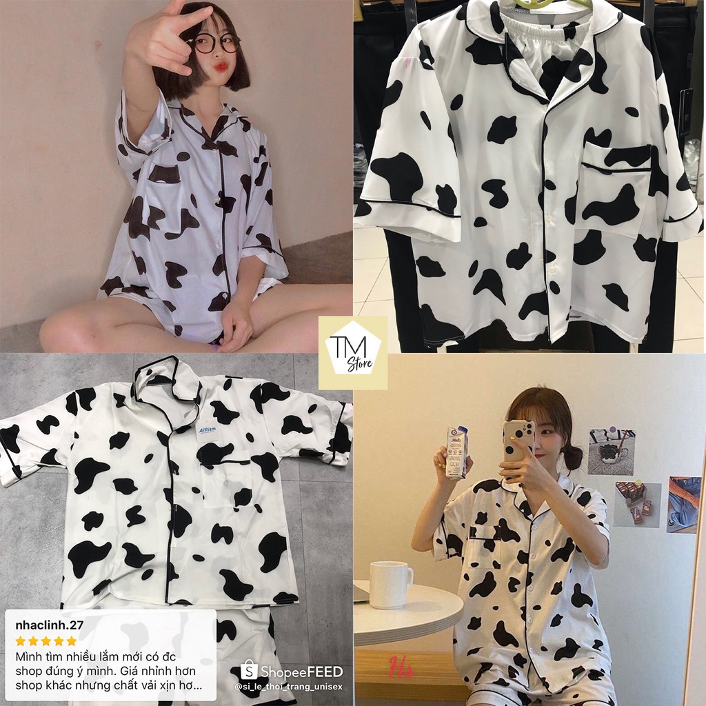 Bộ Đồ Ngủ Pijama Nam Nữ Chất Lụa Đũi Mát Mẻ, Đồ Đôi Bò Sữa Cực Kỳ Đáng Yêu TM Store