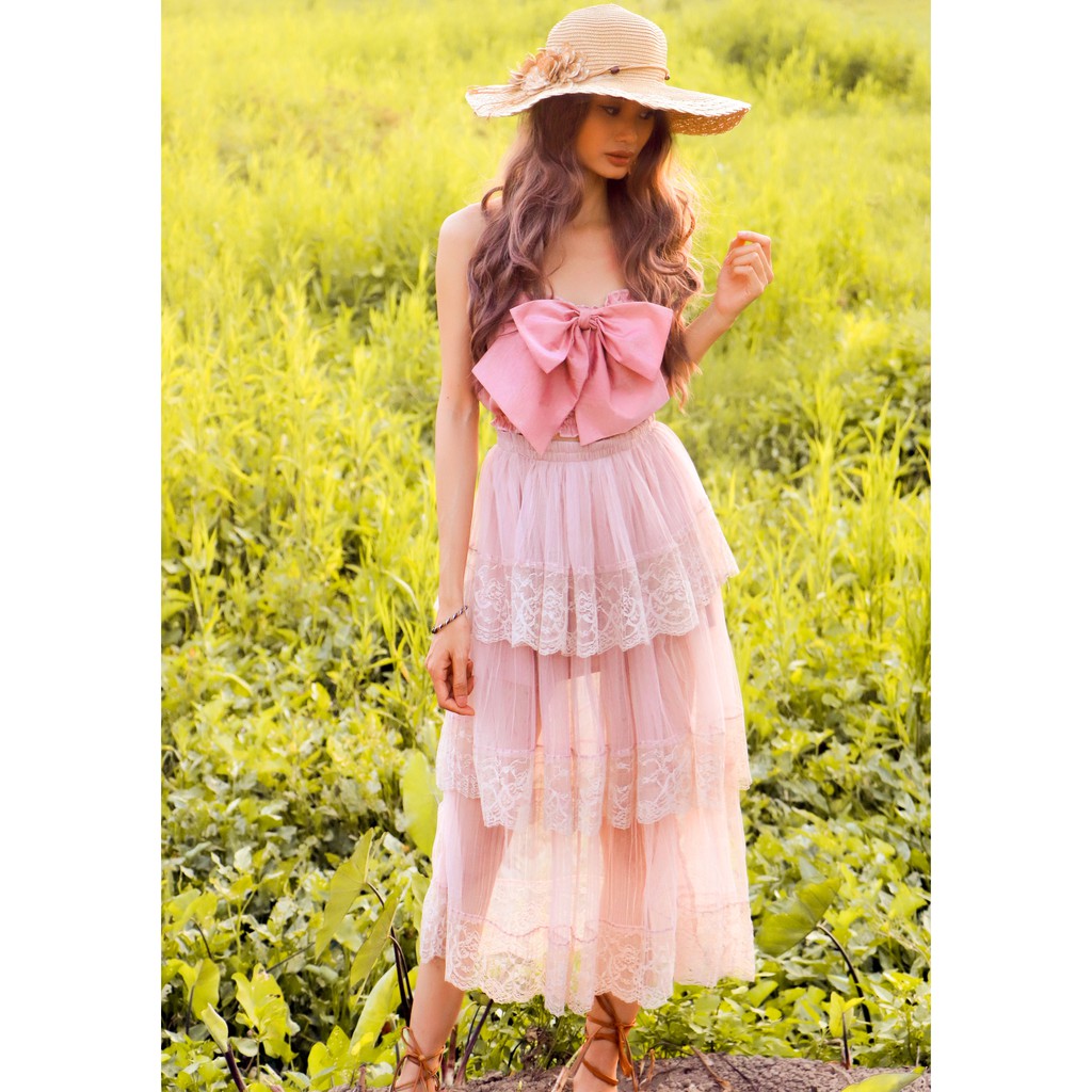 SET hotgirl bánh bèo tiểu thư áo croptop nơ cách điệu chân váy dáng xòe 3 tầng lưới tutu đẹp xinh giá rẻ teen đi biển #5