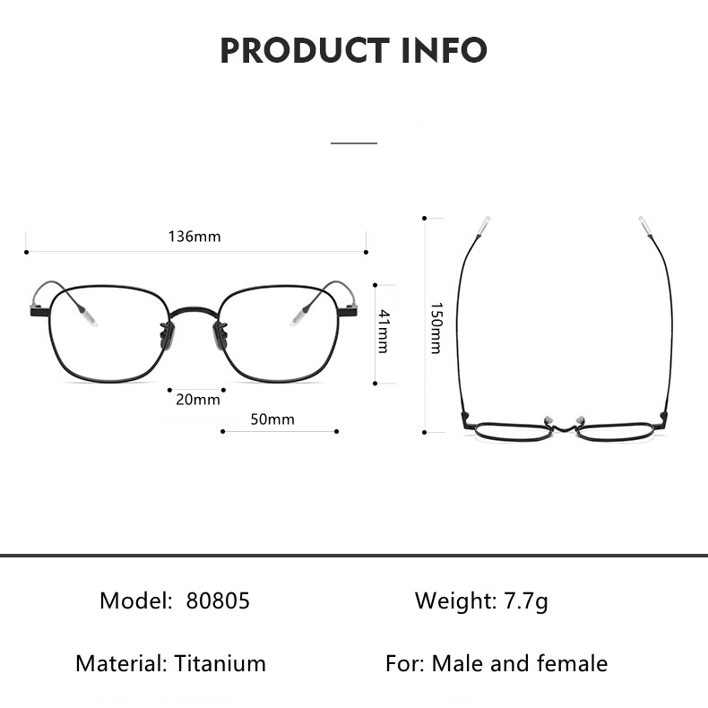 Mắt Kính Gọng Vuông Siêu Nhẹ Bằng Titan 8g Phong Cách Doanh Nhân Đơn Giản
