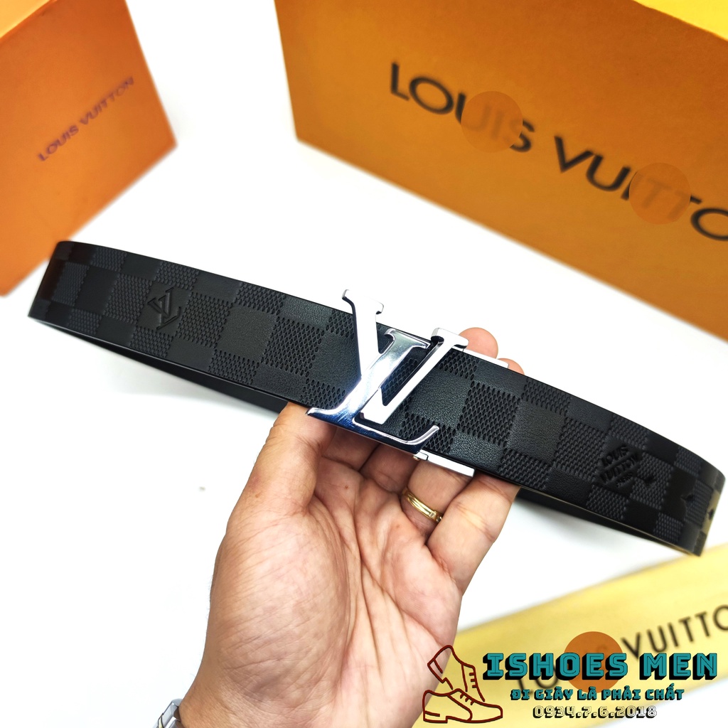 Thắt lưng nam LV, dây lưng LV thời trang nam cao cấp, mặt Kim Loại nguyên khối Da Ý nhập kẩu dập Caro trẻ trung lịch lãm