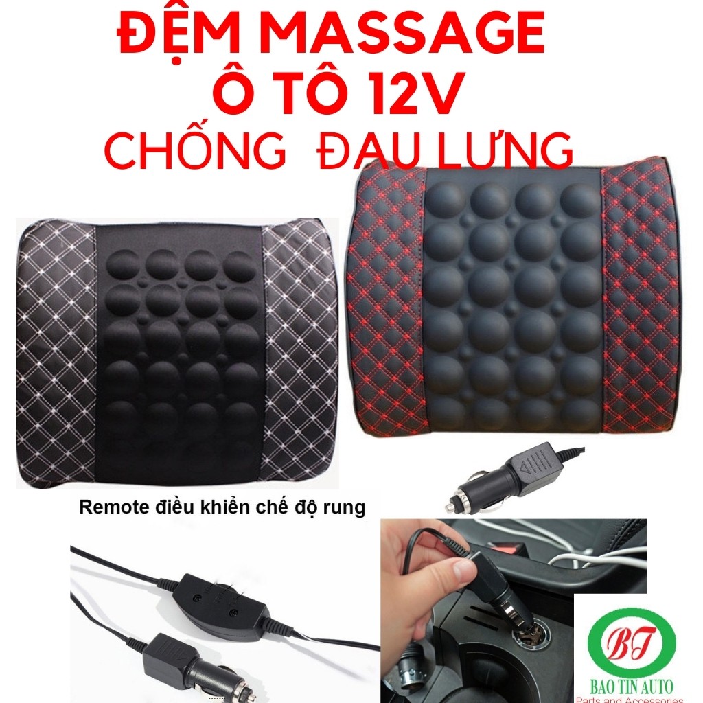 Gối tựa lưng masage trên ô tô 12V  kèm remote- 1 bộ