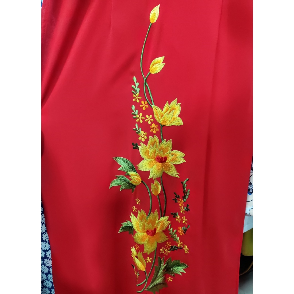 ÁO DÀI CHIFFON THÊU HOA CÁCH ĐIỆU, ÁO DÀI TRUYỀN THỐNG ĐỎ AD2TCFĐ1