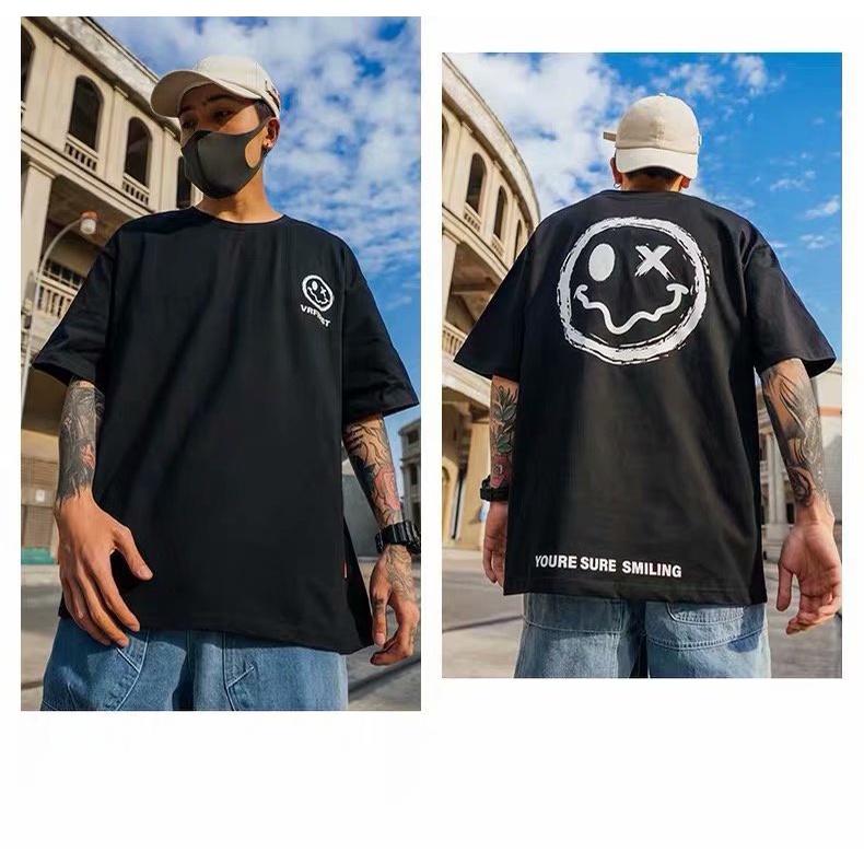 Áo thun unisex mặt cười smiling tay lỡ form rộng chất cotton mềm mịn cao cấp | BigBuy360 - bigbuy360.vn