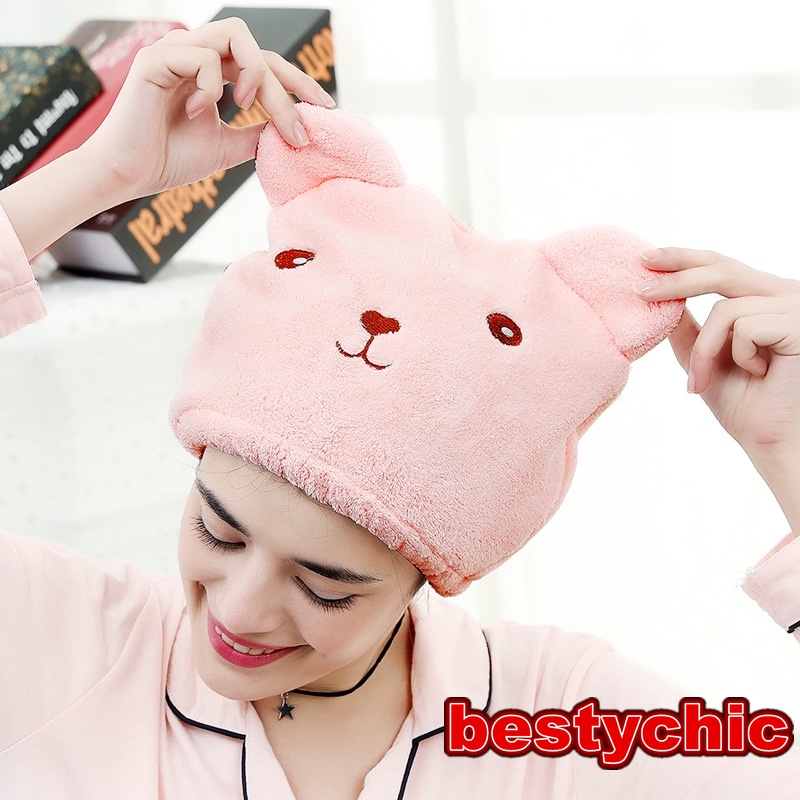 Mũ Tắm Trùm Đầu Thấm Hút Nhanh Khô Kiểu Hoạt Hình Dễ Thương