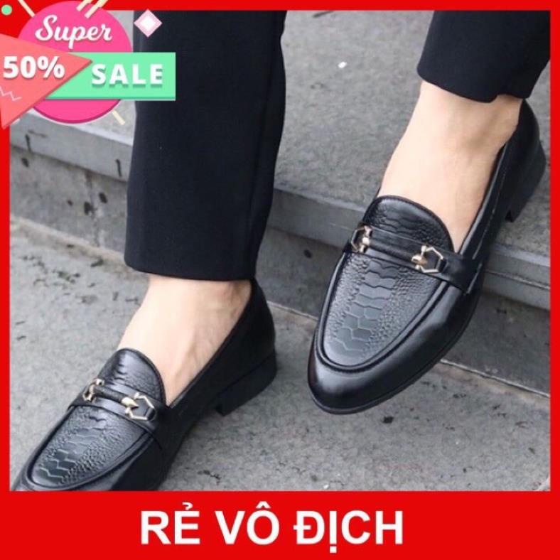 Giày Lười Nam _ Dập Vân Đà Điểu - Giầy Da Nam Da Bò 100% - Bảo Hành 1 Năm - Đế Cao Su Đúc
