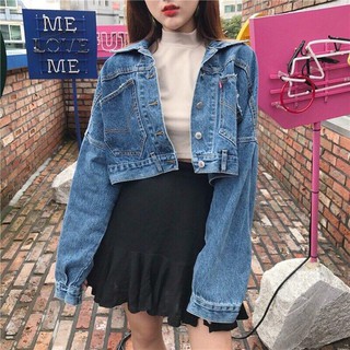 Áo khoác jean lửng nút sau