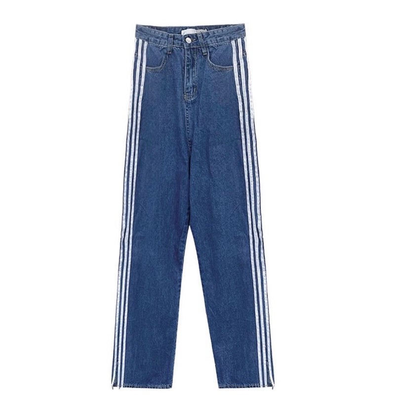 Quần Jeans Dài 3 Sọc Trắng Và Áo Tube Đen Nút Hot Trend [AdorablexBeautiful]