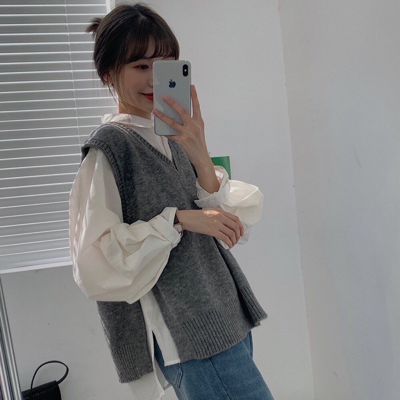 [ORDER] Áo gile len Hàn thu đông mẫu mới xẻ tà ✨ hàng thiết kế chất đẹp ko xù