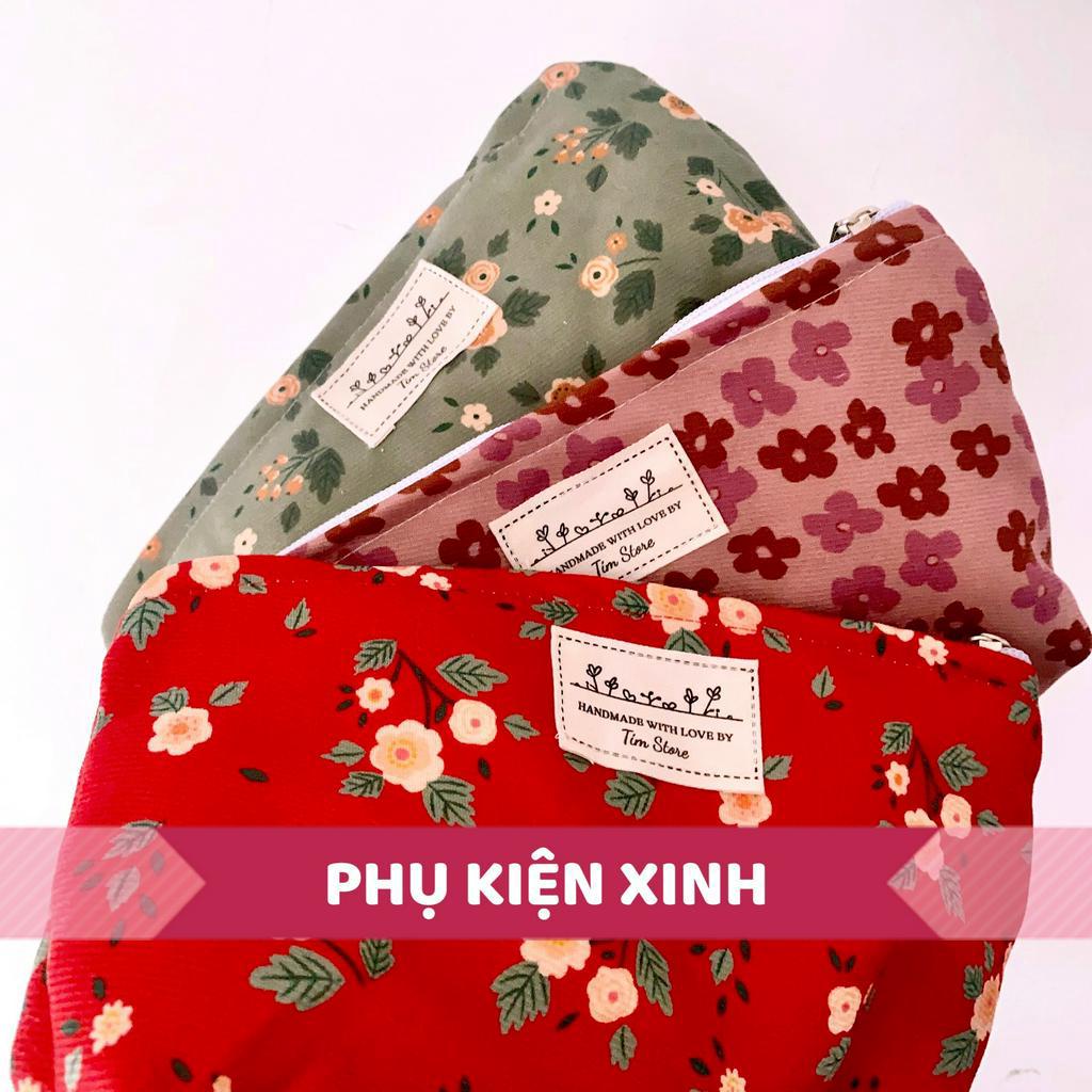 Túi vải hoa vintage đựng hóa mỹ phẩm make up  bút viết