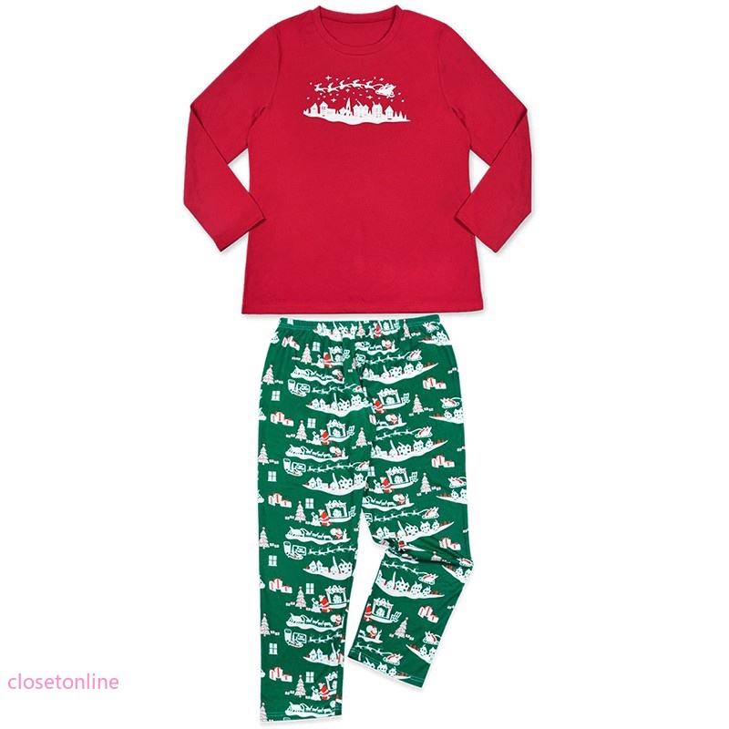 CL❀❀ Family Matching Mom Dad Kids Christmas Pyjamas Long Sleeve T-shirt Pants Sets