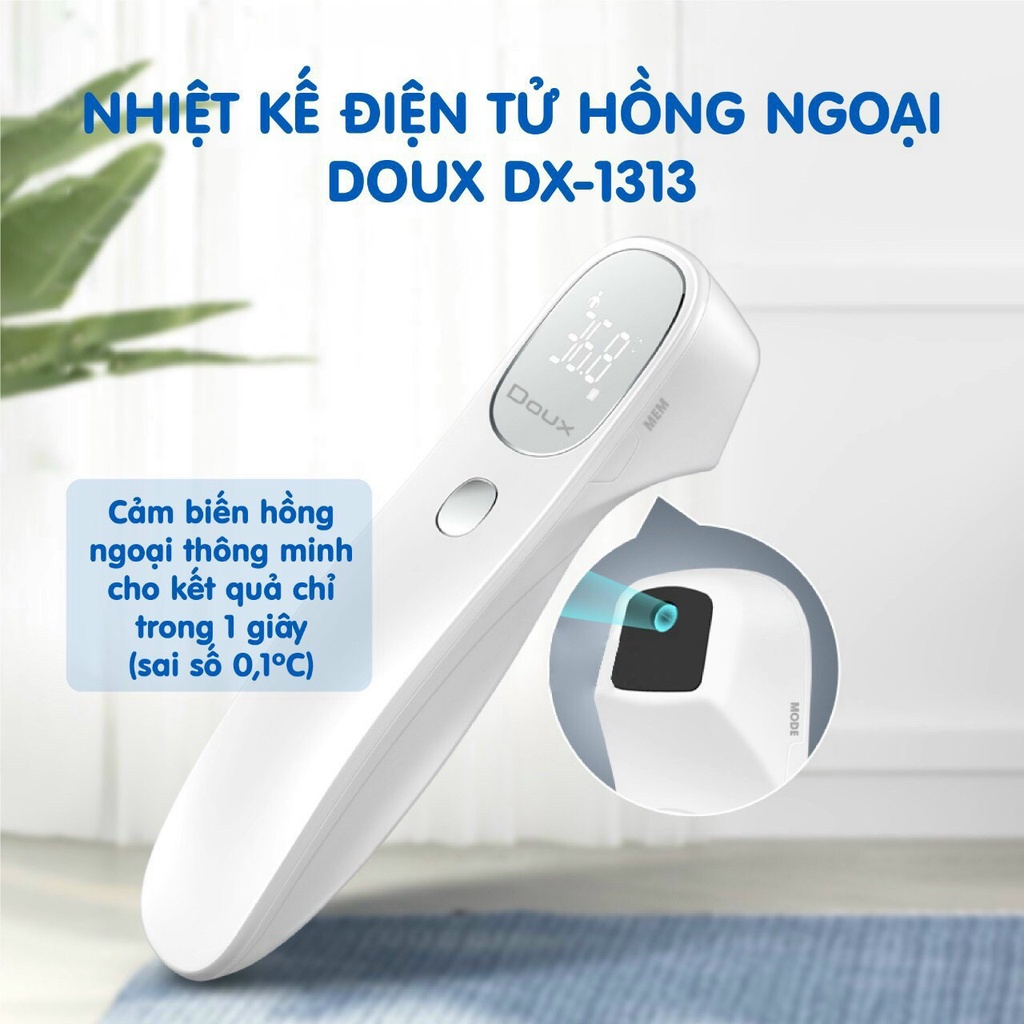 Nhiệt kế điện tử nhiệt kế hồng ngoại cảm ứng Doux đo sữa nước thân nhiệt không tiếp xúc an toàn cho bé