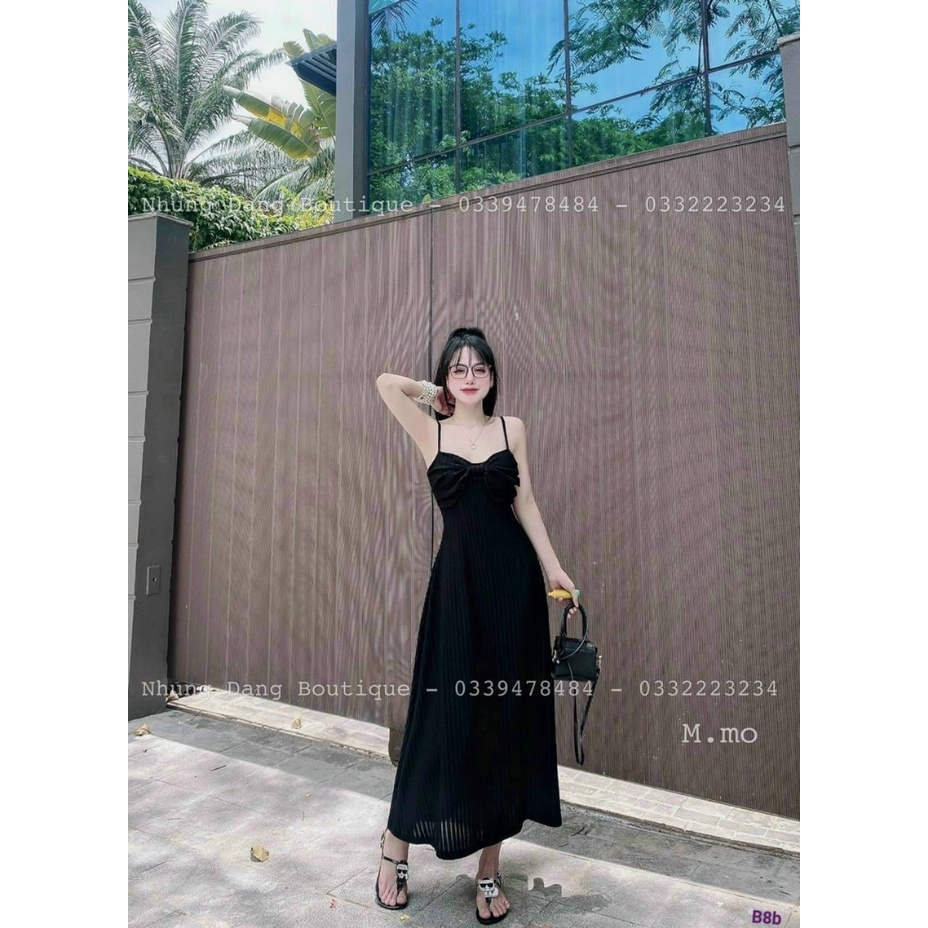 [Đầm sale 2022 free ship] Đầm maxi dáng dài dự tiệc siêu xinh với thiết kế 2 dây phối nơ ngực có mút