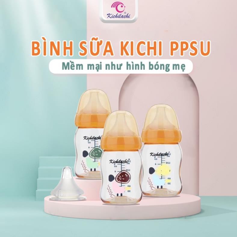 Bình sữa cổ rộng Kichilachi PPSU 160ml/280ml núm ti siêu mềm lý tưởng cho bé tập bú bình