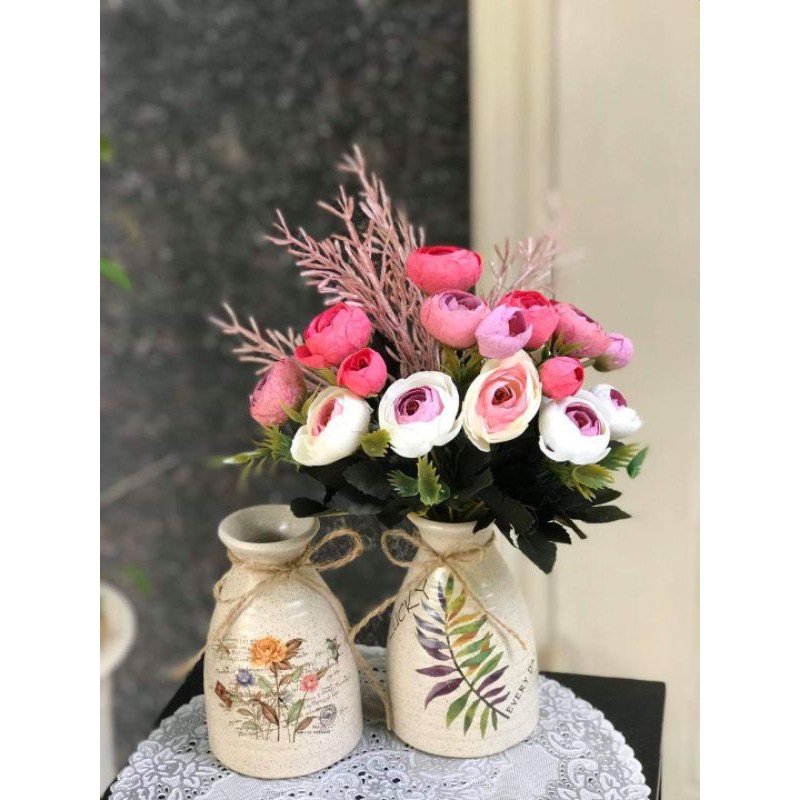 🌺Hoa Trà Lụa Gấm Vân 30cm🌺 - Cành hoa giả