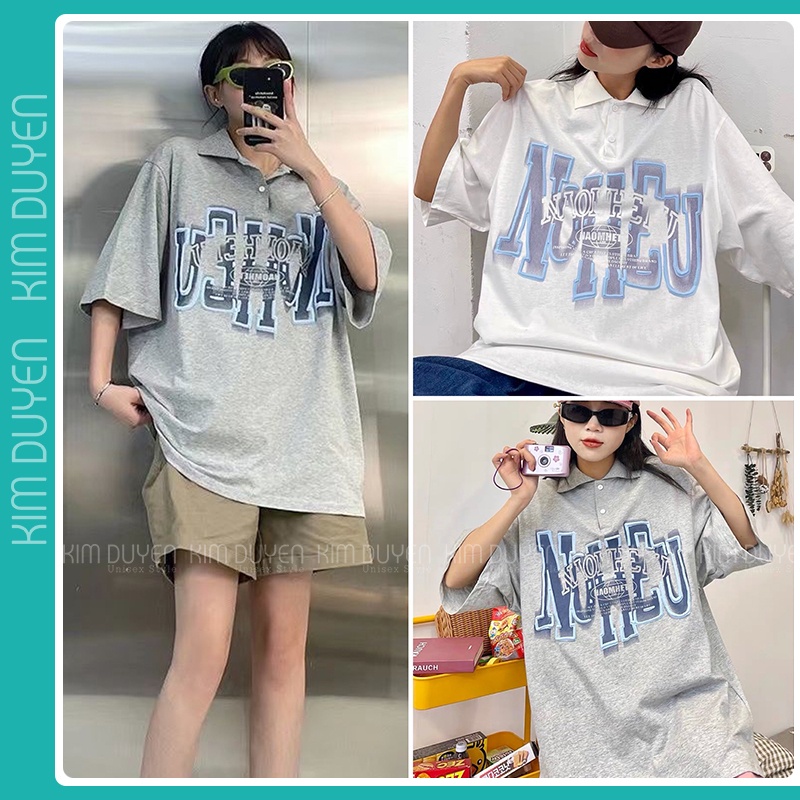 Áo Thun Polo Xám Áo Thun Cổ Bẻ Form Rộng Dáng Unisex Nam Nữ Mặc Thoải Mái