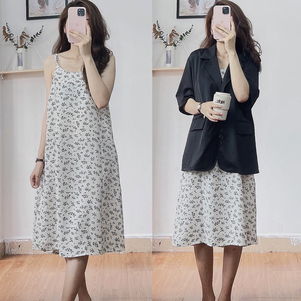 Váy 2 dây hoa nhí tiểu thư vintage Ulzzang - Ảnh thật
