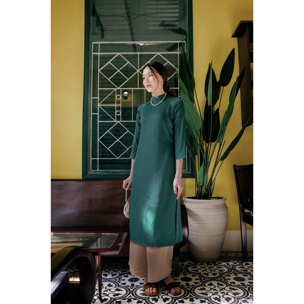 Set Áo dài Rosemary tây thi xanh lá đậm